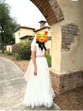 Girls White Tulle Dress with Pink Sash - Elegant Kids Dress